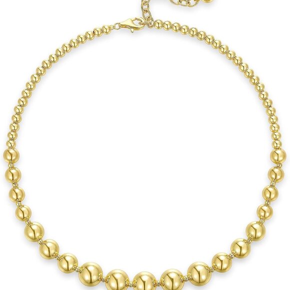 Jewelry - Bold 14K Gold-Plated Chunky Beaded Necklace for Women, Adjustable Rope Chain, St